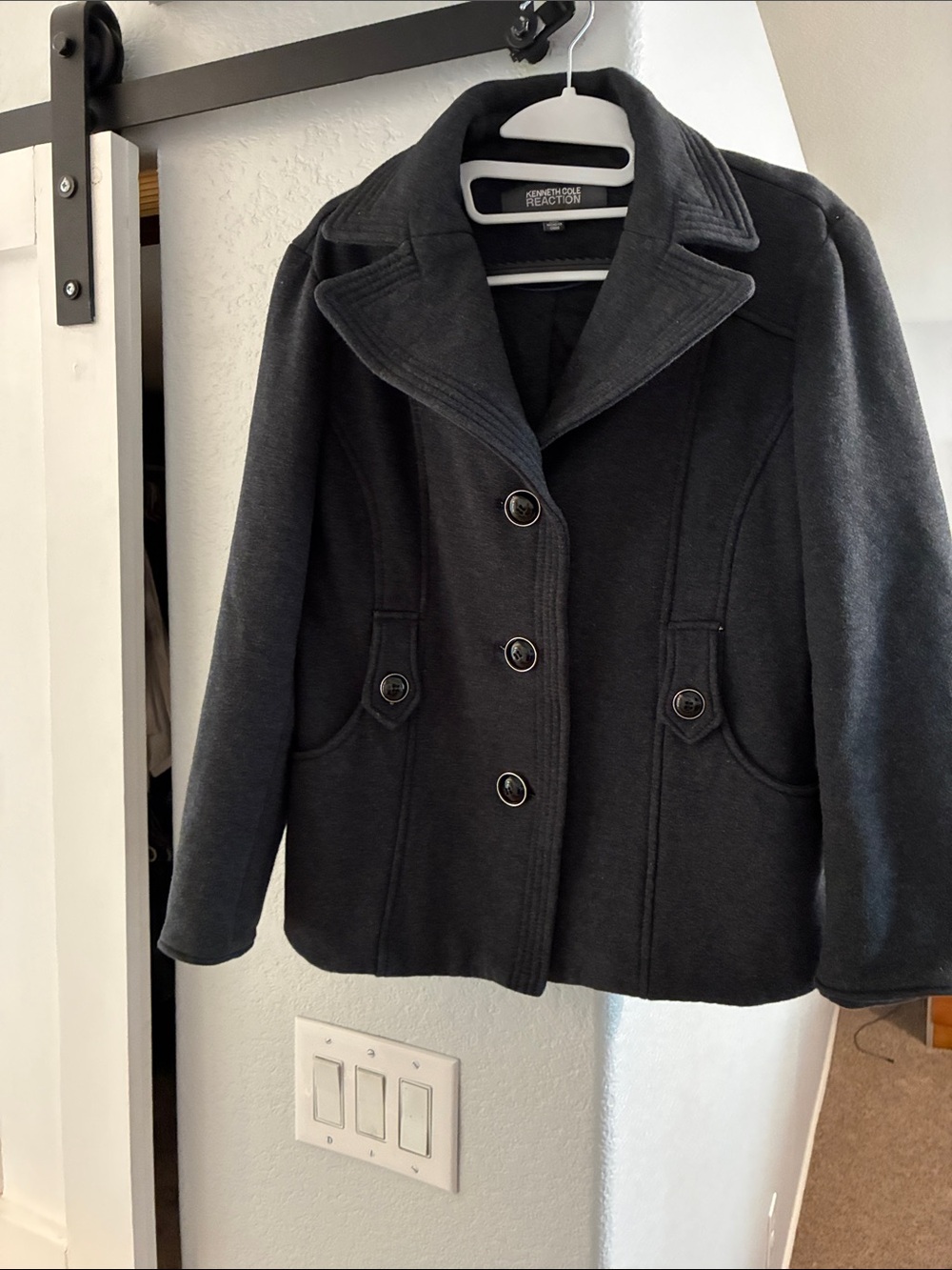 Like New !!Kenneth Cole Reaction Dark Charcoal Women's Wool Blend Pea Coat